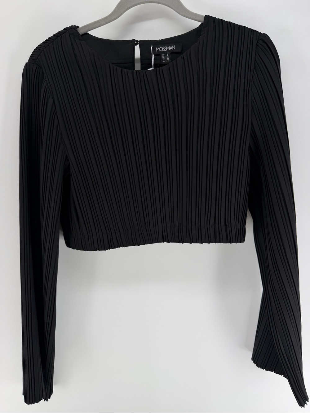 Mossman Black Pleated Long-Sleeve Crop Top